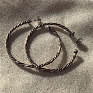 James Avery Retired Sterling Silver and Bronze Twisted Wire Hoop Earrings
